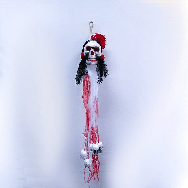 Enfeite de Halloween - Caveiras com Pano Vermelho - 1 unidade - Rizzo