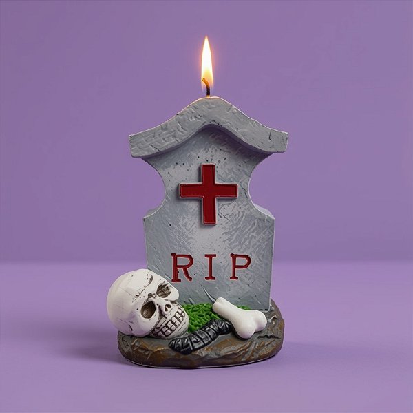Vela Decorativa - Lapide Rip - Cinza - 1 unidade - Rizzo