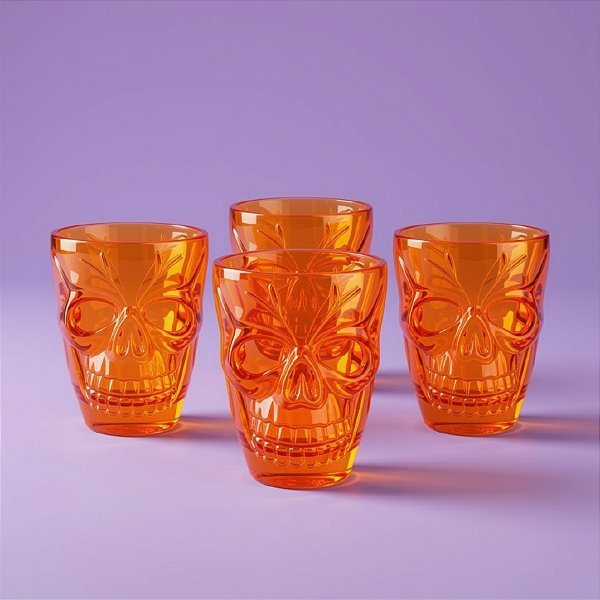 Copo de shot Halloween - Caveira - Laranja - 4 unidades - Rizzo