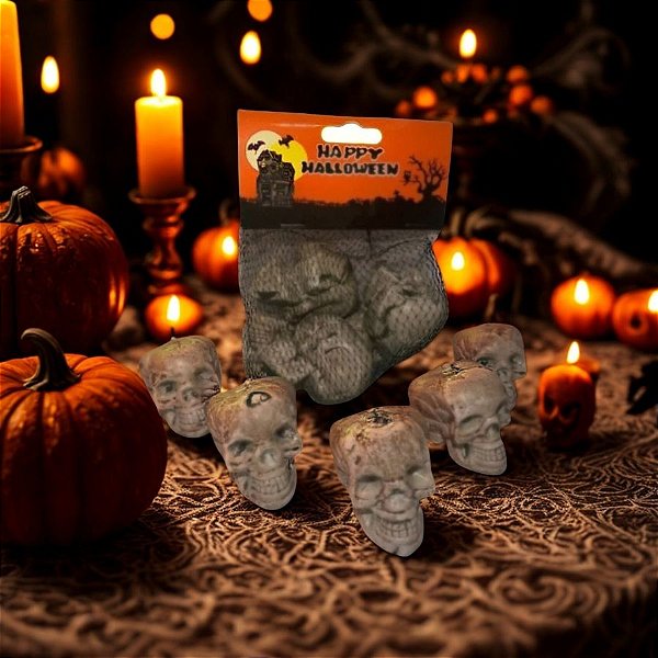 Enfeite Decorativo de Halloween - Mini Crânio - 5 unidades - Rizzo