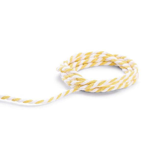 Cordão Decorativo com Listras - Amarelo/Branco - 3 cm x 500 cm - 1 unidade - Cromus - Rizzo Embalagens