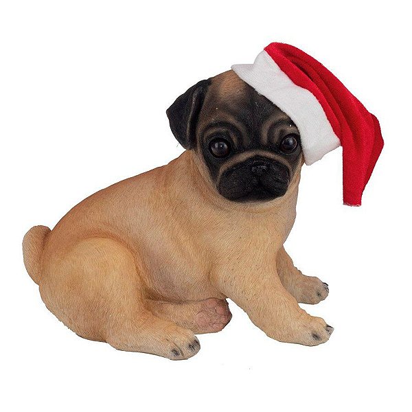 Cachorro Pug - Decoração de Natal - sem Movimento - Branco/Marrom - 1 unidade - Cromus - Rizzo Embalagens