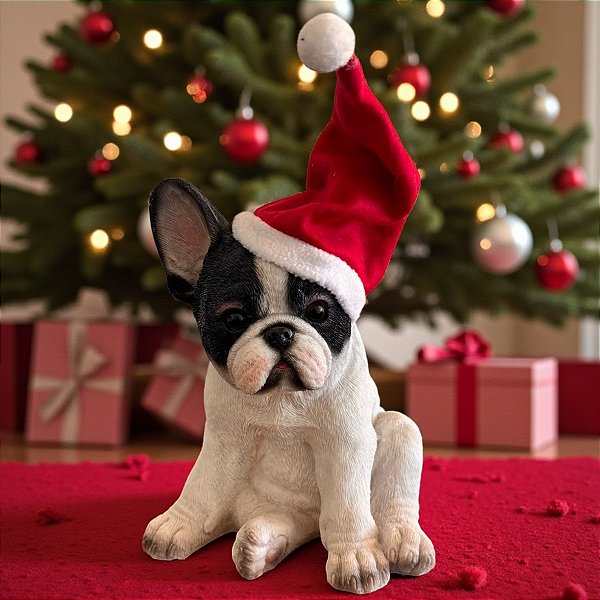 Cachorro Bulldog - Decoração de Natal - sem Movimento - Branco/Preto - 1 unidade - Cromus - Rizzo