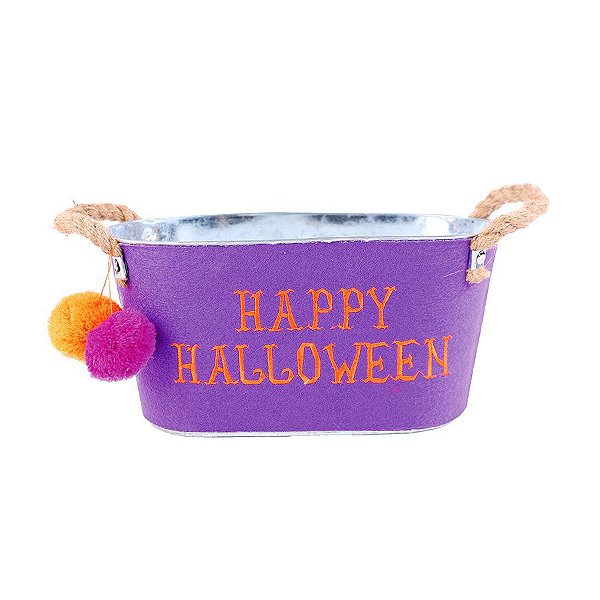 Cesta de Metal Happy Halloween - Roxo - 15x26x13cm - 1 unidade - Cromus - Rizzo