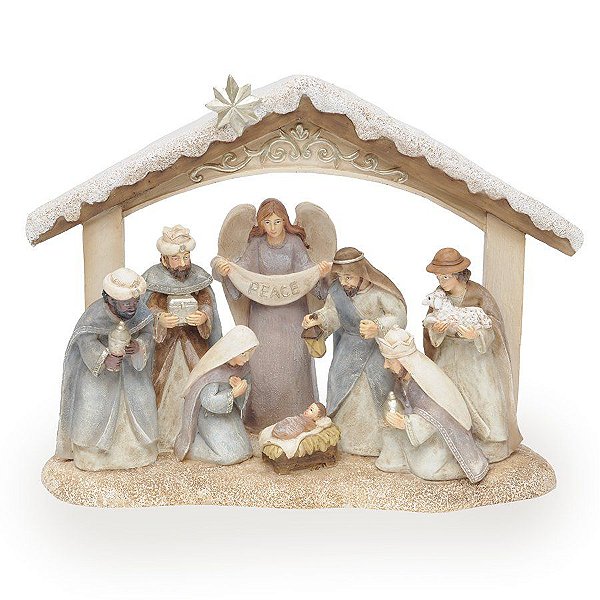 Presépio da Sagrada Família, Reis Magos, Anjo e Camponês - Cromus Natal - 1 unidade - Rizzo