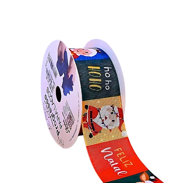 Fita de Cetim EGL009TR 38 mm - Cor 001 - Personagens e Frases Natalinas - Rolo 10 Metros - 1 unidade - Fitas Progresso - Rizzo Embalagens