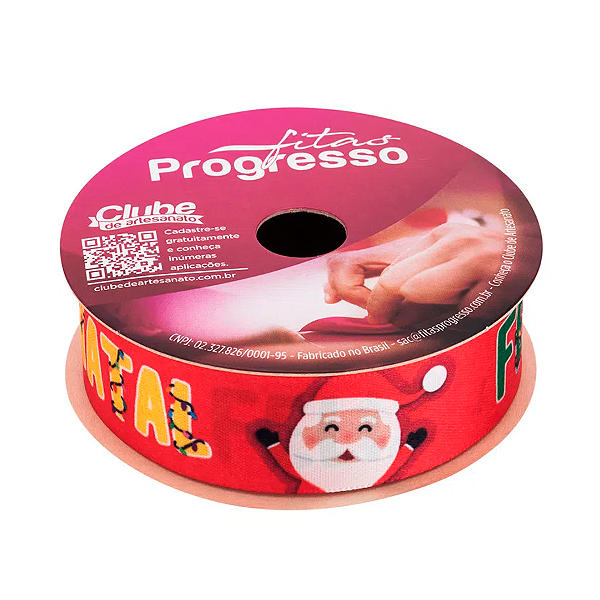 Fita de Cetim ECF005TR 22 mm - Cor 134 - Feliz Natal Colorido - Rolo 10 Metros - 1 unidade - Fitas Progresso - Rizzo Embalagens