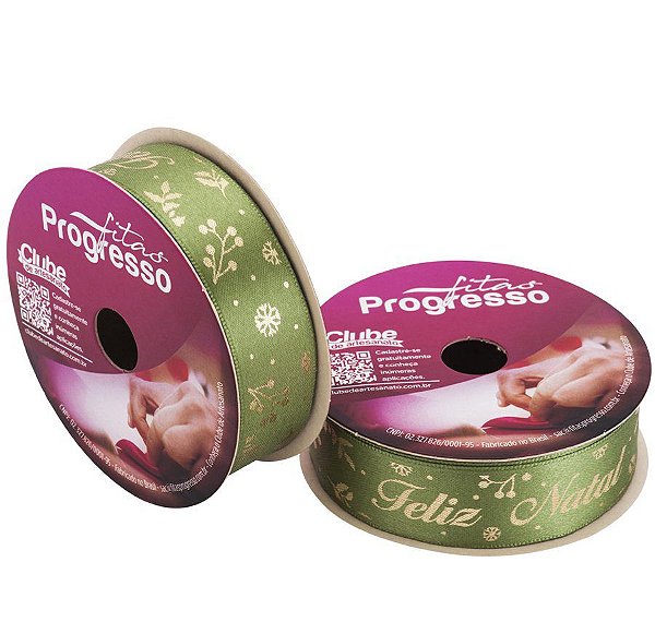 Fita de Cetim ECF005H 22 mm - Cor 877 - Frase Feliz Natal - Rolo 10 Metros - 1 unidade - Fitas Progresso - Rizzo Embalagens