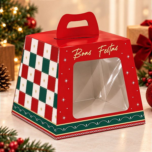 Caixa Panetone C/ Visor Louvre 500g - Cromus Natal - 10 unidades - Rizzo Embalagens