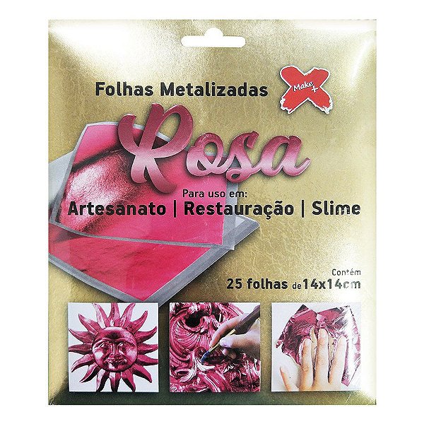 Folhas Rosa Metalizadas - Ref. 6117 - 25 unidades - Make Mais - Rizzo Embalagens