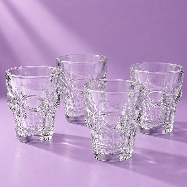 Copo de Shot Halloween - Caveira Transparente - 55ml - 4 unidades - Rizzo