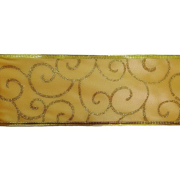 Fita Decorativa Arabesco Dourado - 6,3cm Altura x 914 cm Comprimento - 1 unidade - Cromus - Rizzo Embalagens
