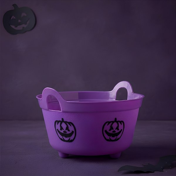 Cesta Plástica - Mini Bowl Roxo - Happy Halloween - 11,5 x 6,5 x 11,5 cm - 1 unidade - Cromus - Rizzo