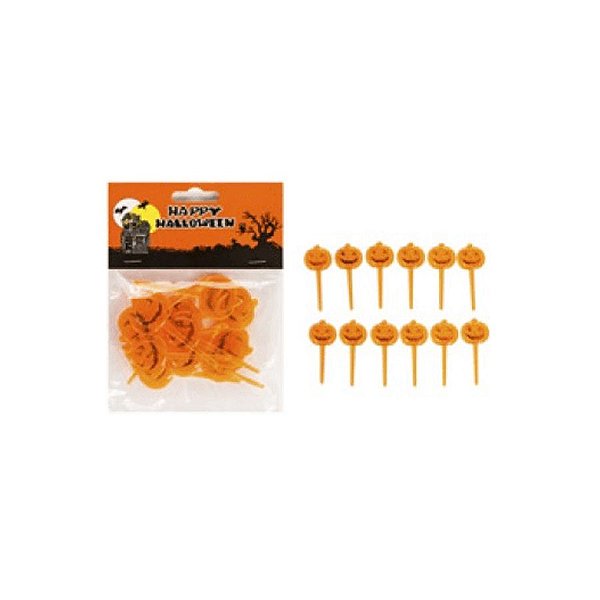 Kit Palitinhos de Plástico para Halloween - "Palitos de Abóbora" - 12 unidades - Rizzo