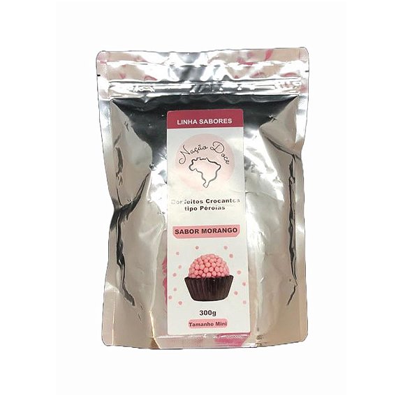 Confeitos Mini Crocantes - Tipo Pérolas - Morango - 300g - 1 unidade - Nação Doce - Rizzo
