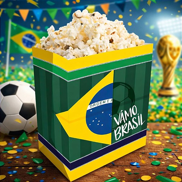Saco para Pipoca de Papel - Brasil Copa do Mundo - 21x15x10cm - 10 unidades - Cromus