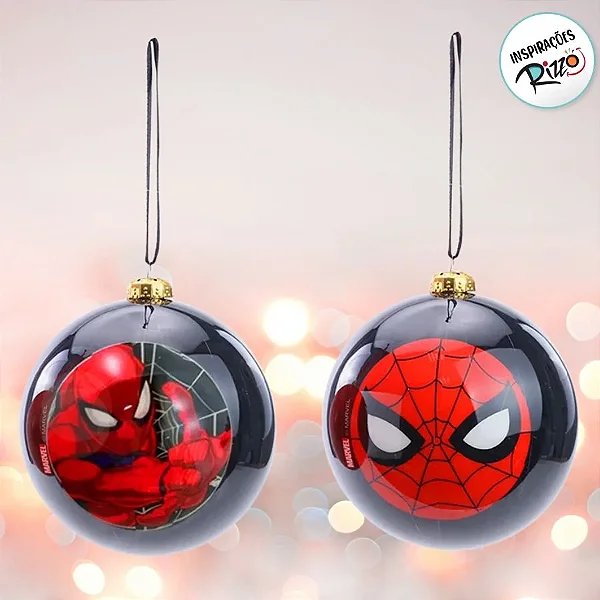 Kit Bola de Natal - Homem Aranha - 10 cm - Natal Marvel - 2 unidades - Disney Original - Rizzo