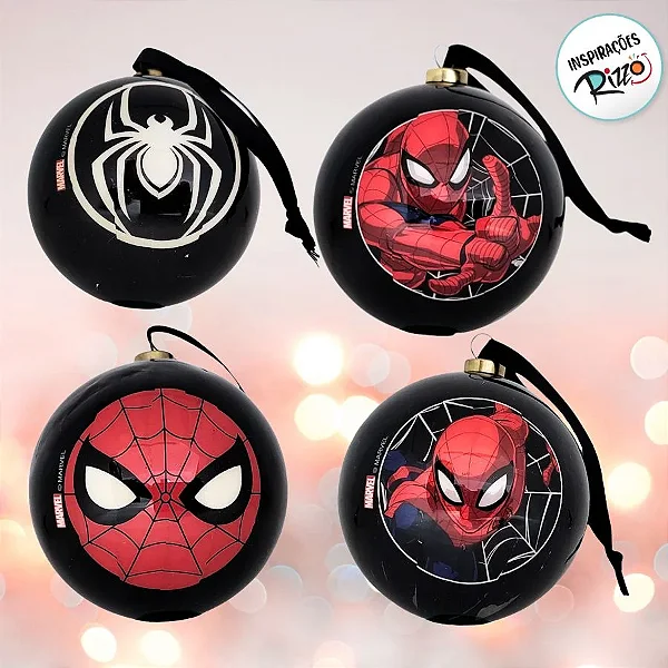 Kit Bola de Natal - Homem Aranha - 8 cm - Natal Marvel - 4 unidades - Disney Original - Rizzo