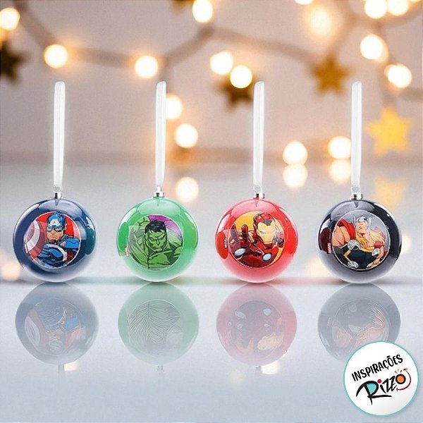 Kit Bola de Natal - Avengers - 8 cm - Natal Marvel - 4 unidades - Disney Original - Rizzo