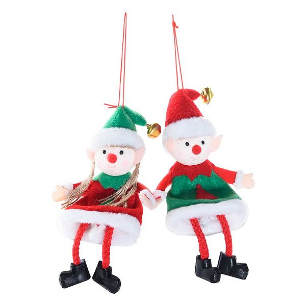Enfeite decorativo Elfo Feminino - Cromus Natal - 1 unidade - Rizzo Embalagens
