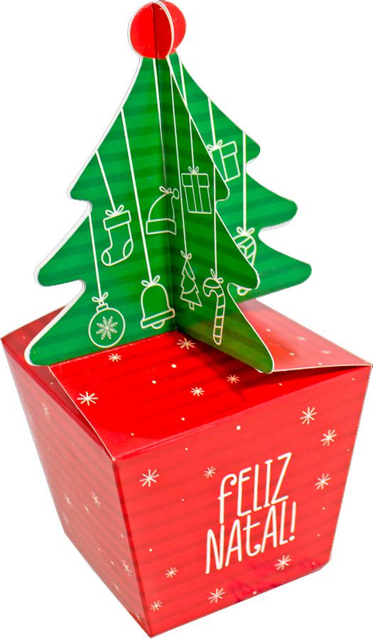 Caixa Pop Up - Árvore de Natal - "Feliz Natal" - Ref. C3837 - 10 unidades - Ideia Embalagens - Rizzo Embalagens