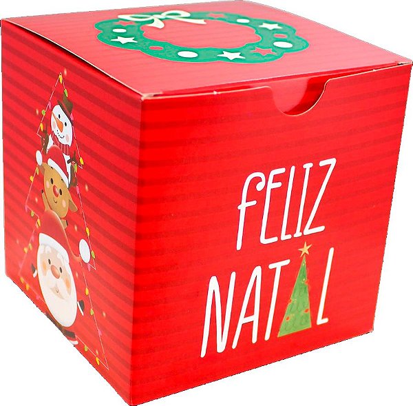 Caixa Cubo Noel - "Feliz Natal" - Vermelho - Ref. C3866 - 10 unidades - Ideia Embalagens - Rizzo Embalagens