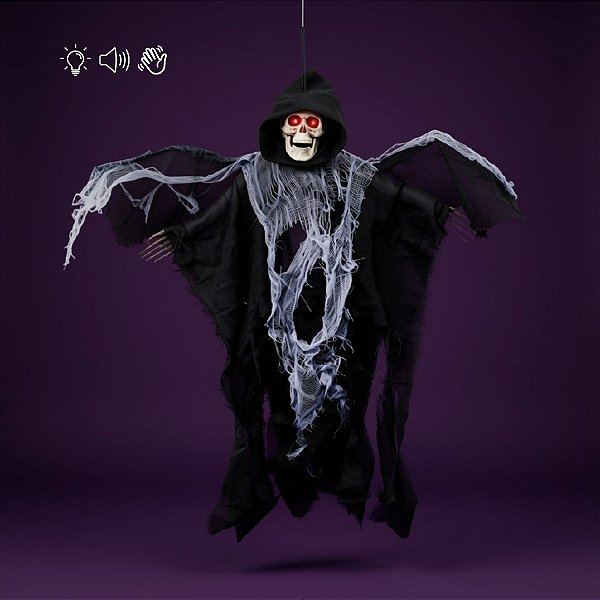 Enfeite Decorativo de Halloween com Luz,Som e Movimento - Ceifador Com Asas - 51,5cm - 1 unidade - Cromus - Rizzo