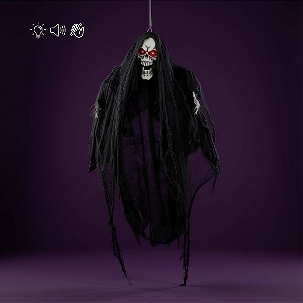 Enfeite Decorativo de Halloween Com Luz e Som - Caveira Gaspar - 79,5x20x20cm - Halloween  1 unidade - Cromus - Rizzo