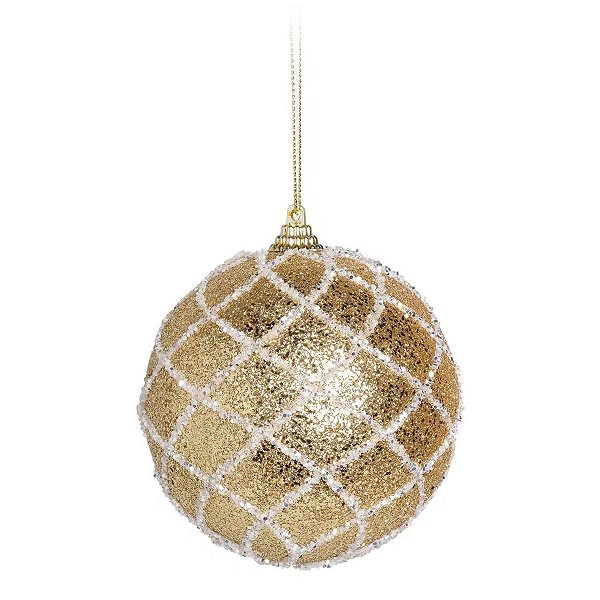 Bola de Natal Dourada com Glitter - 6 Unidades - 8cm  - 6 unidades - Cromus - Rizzo