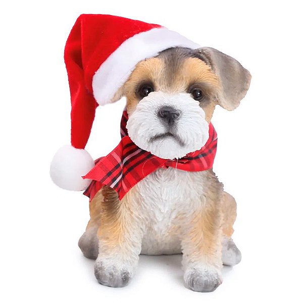 Cachorrinho Decorativo c/ Gorro de Natal - 12 cm x 8 cm - 1 unidade - Cromus - Rizzo