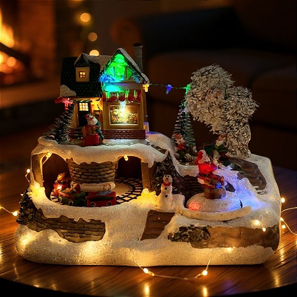 Decoração de Casa de Campo Natalina com Movimento - 17 Centímetros - Cromus Natal - 1 unidade - Rizzo