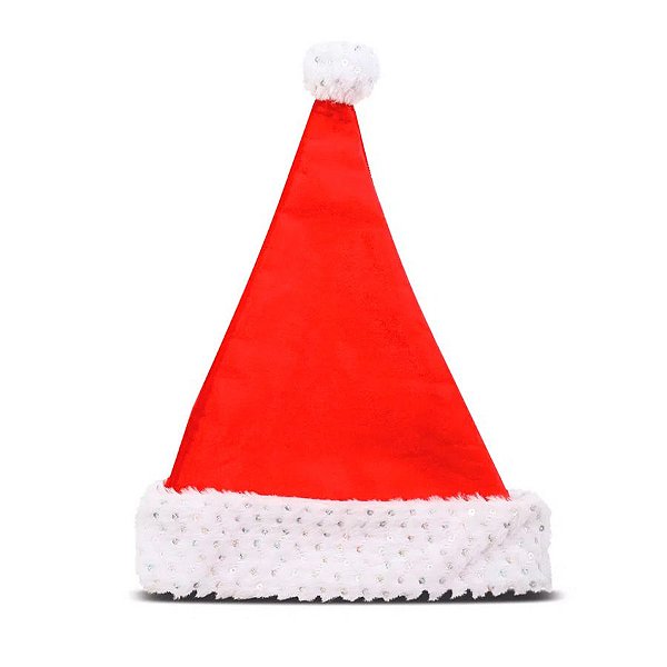 Gorro Papai Noel c/ Lantejoula Prata - Vermelho/Branco - 40 cm x 30 cm - 1 unidade - Cromus - Rizzo Embalagens