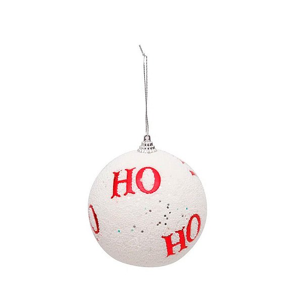 Bolas de Natal "Ho Ho" - Branco/Vermelho - 10 cm - 4 unidades - Cromus - Rizzo Embalagens