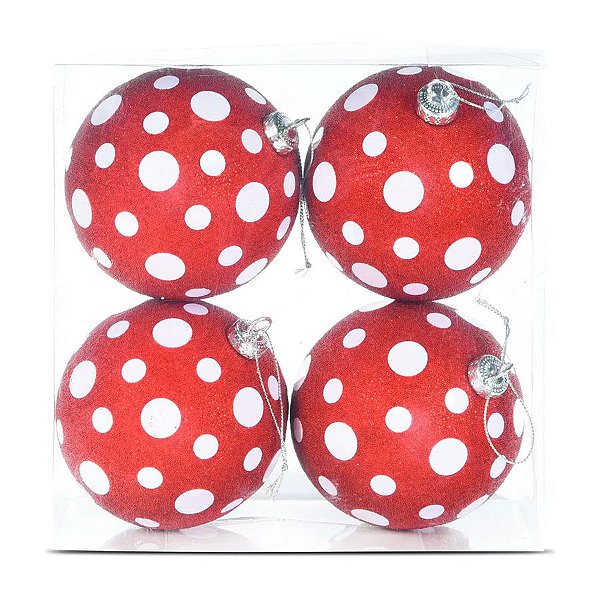 Bolas de Natal Poa - Vermelho/Branco - 8 cm - 6 unidades - Cromus - Rizzo Embalagens