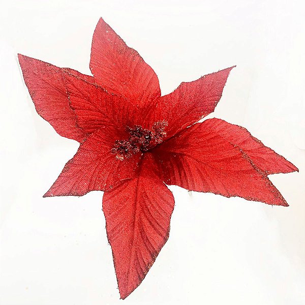 Flor Poinsétia Natal Vermelha Aveludada - 45,5cm  - 1 unidade - Cromus - Rizzo