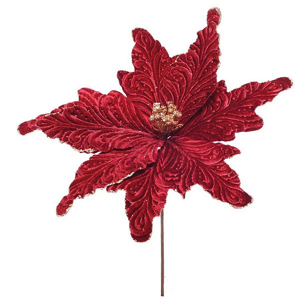 Flor Poinsétia Natal Bordô e Ouro - 46cm  - 1 unidade - Cromus - Rizzo