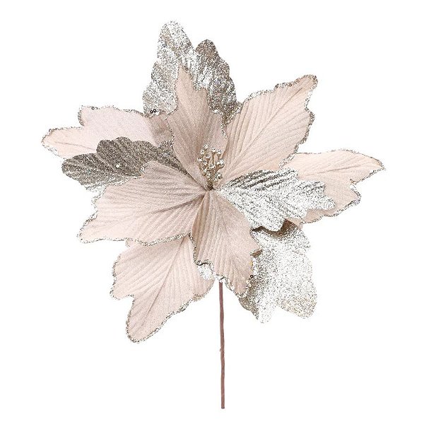 Flor Poinsétia Natal Champagne - 32cm  - 1 unidade - Cromus - Rizzo