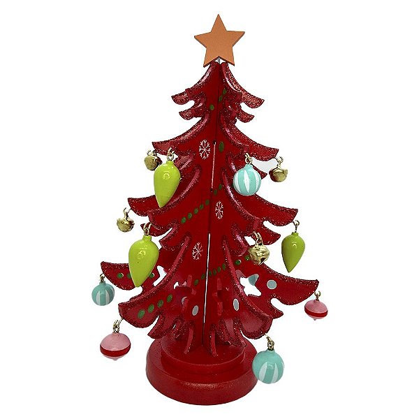 Enfeite de Madeira Árvore de Natal Vermelha - 21cm - 1 unidade - Rizzo