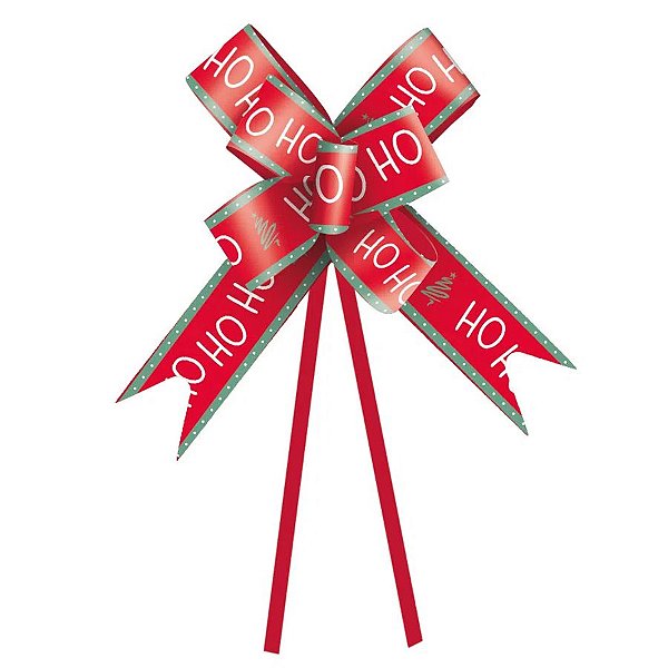 Laço Pronto Vermelho Natal HOHOHO - 10 unidades - Cromus - Rizzo Embalagens