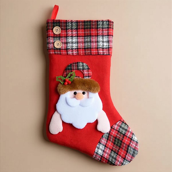 Bota de Natal Vermelha Papai Noel Xadrez  - 1 unidade - Cromus - Rizzo