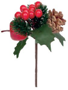 Galho Pick Decorativo - Azevinho e Frutas Vermelhas - Cromus Natal - 1 unidade - Rizzo