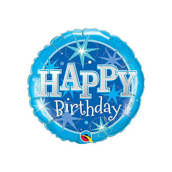 Balão de Festa Microfoil 18" 46cm - Happy Birthday Azul com Brilho - 1 unidade - Qualatex - Rizzo