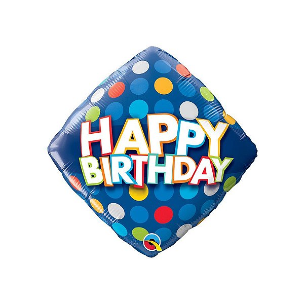 Balão de Festa Microfoil 18" 46cm - Happy Birthday Bolinhas Coloridas - 1 unidade - Qualatex - Rizzo