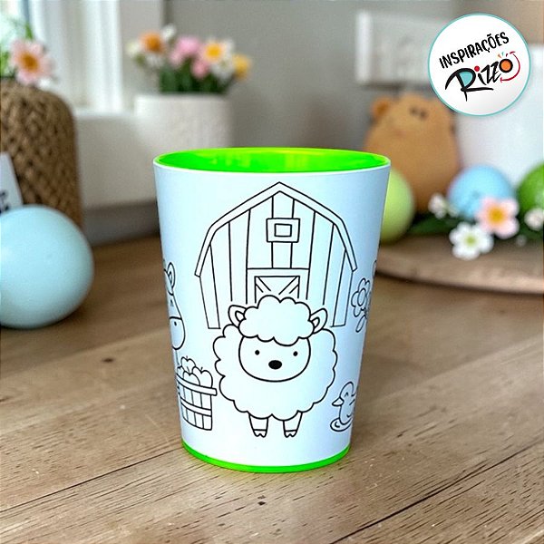Copo para Colorir Color Cup Fazendinha - Verde - 10cm - 1 unidade - Rizzo