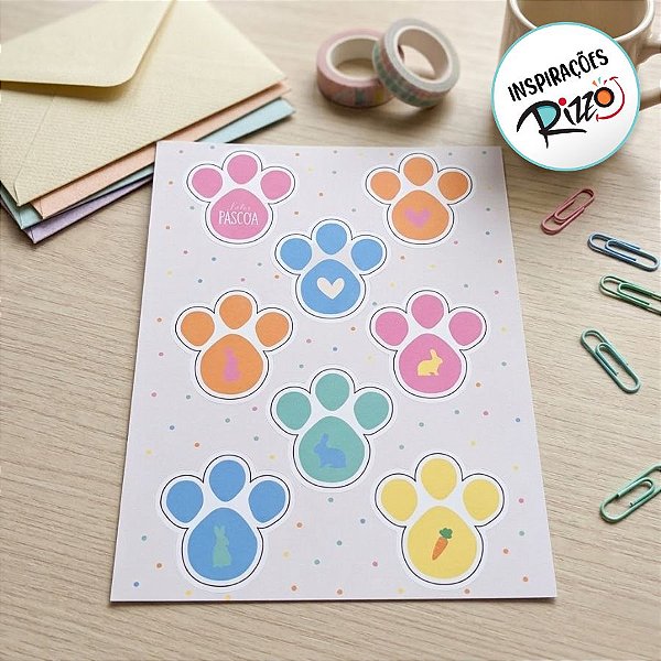 Cartela Adesiva Pegadas Coloridas G Bliss - 16 Adesivos - 2 unidades - Cromus Páscoa - Rizzo