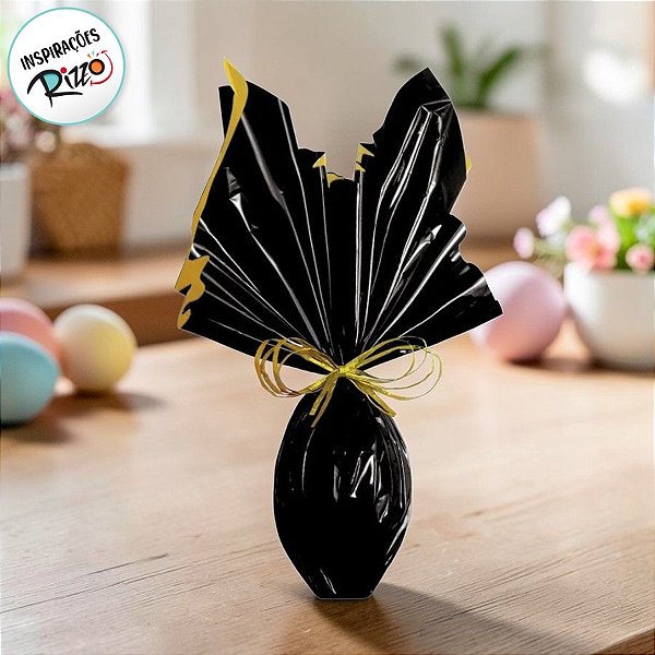 Folha para Ovos de Páscoa Double Face Acetinado Preto/Ouro 69 x 89 cm - 5 unidades - Cromus Páscoa - Rizzo