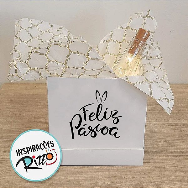 Caixa Cubo com Adesivo de Páscoa - Feliz Páscoa Orelhinha - 1 unidade - Rizzo