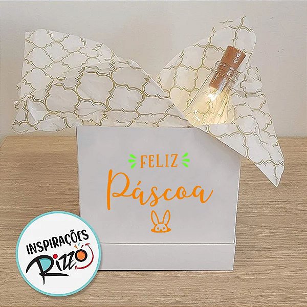 Caixa Cubo com Adesivo de Páscoa - Feliz Páscoa Coelhinho  - 1 unidade - Rizzo