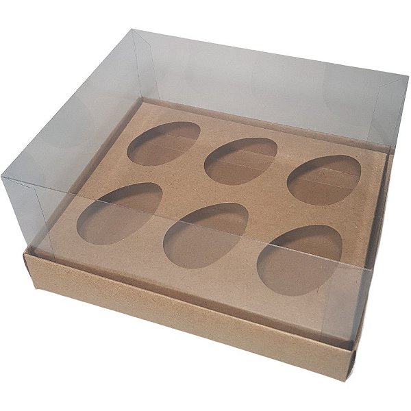 Caixa Ovo Degustação - Meio Ovo de 50g a 80g com 6 cavidades - 20,5x17x9,7cm - Kraft - 5 unidades - Assk - Rizzo