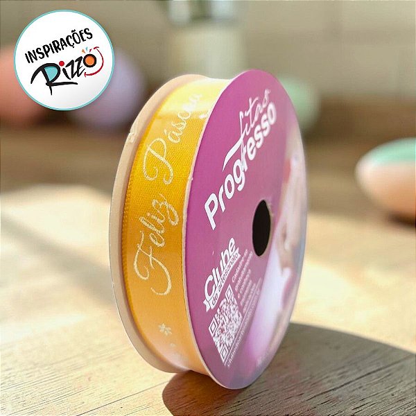 Fita de Cetim 15mm x 10m Feliz Páscoa Laranja ECF003H Cor 444 - 1 unidade - Fitas Progresso - Rizzo